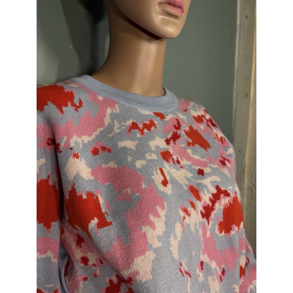 Simplee Abstract Knit Pullover Sweater Crew Neck Colorful Blue Pink Red White M - Picture 4 of 5